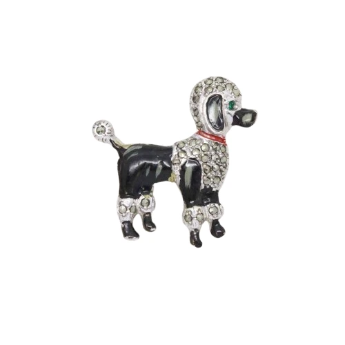 1950s Vintage Marcasite and Enamel French Poodle Brooch