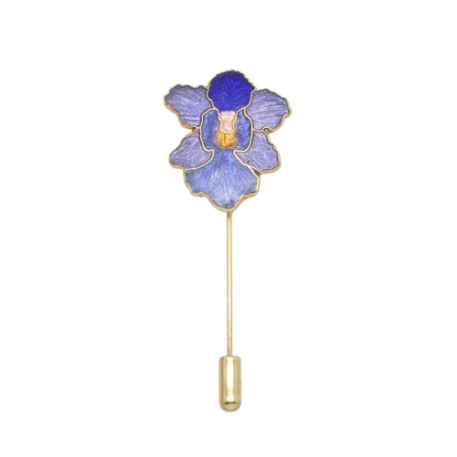 Vintage Cloisonne Enamel Blue Orchid Blossom Stick Pin Brooch