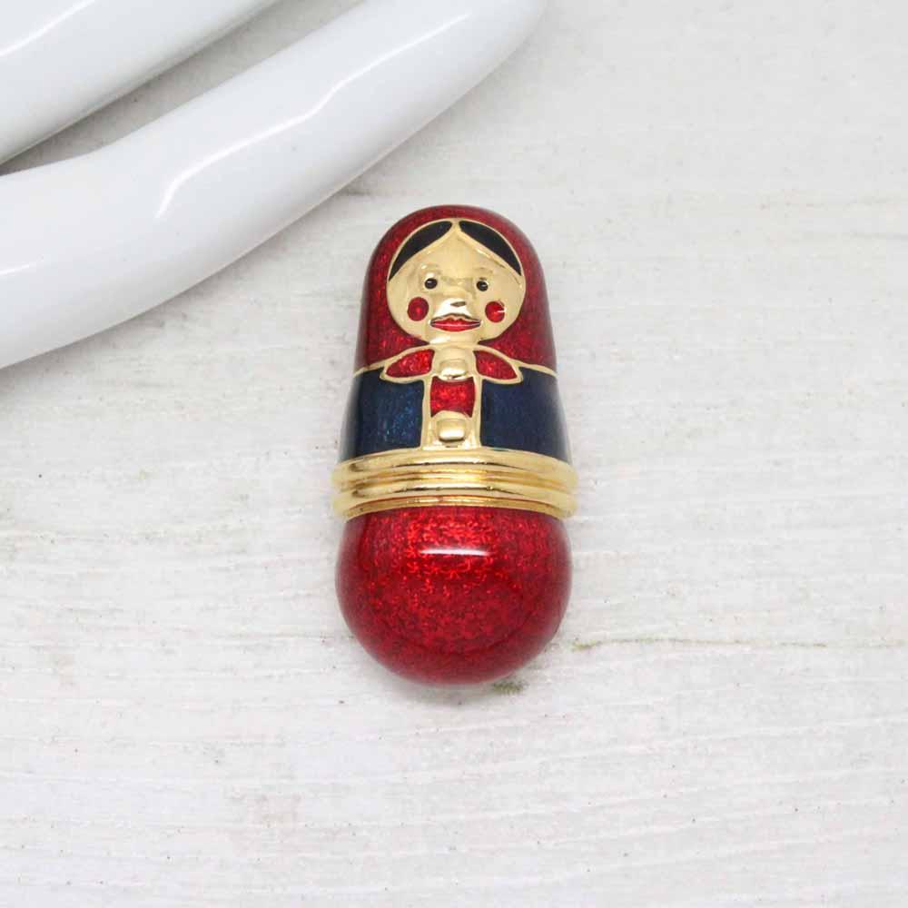 Vintage ‘Cabouchon’ Enamel Russian Nesting Doll Brooch