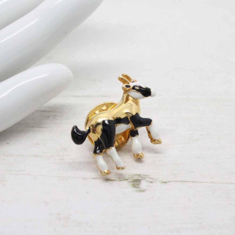 Vintage ‘Cabouchon’ Gold Plated Enamel Goat Clutch Pin Brooch