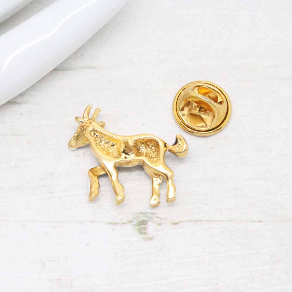 Vintage ‘Cabouchon’ Gold Plated Enamel Goat Clutch Pin Brooch