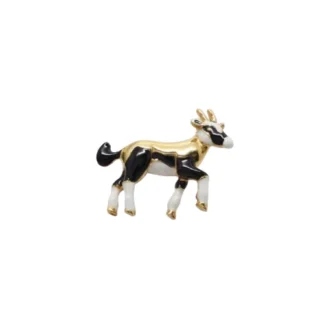 Vintage ‘Cabouchon’ Gold Plated Enamel Goat Clutch Pin Brooch