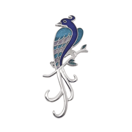 Sea Gems Blue Cloisonne Enamel Bird of Paradise Brooch
