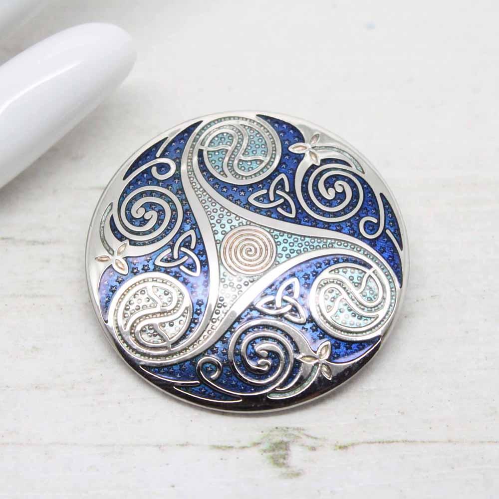 Sea Gems Cloisonne Enamel Trisk Durrow Celtic Brooch