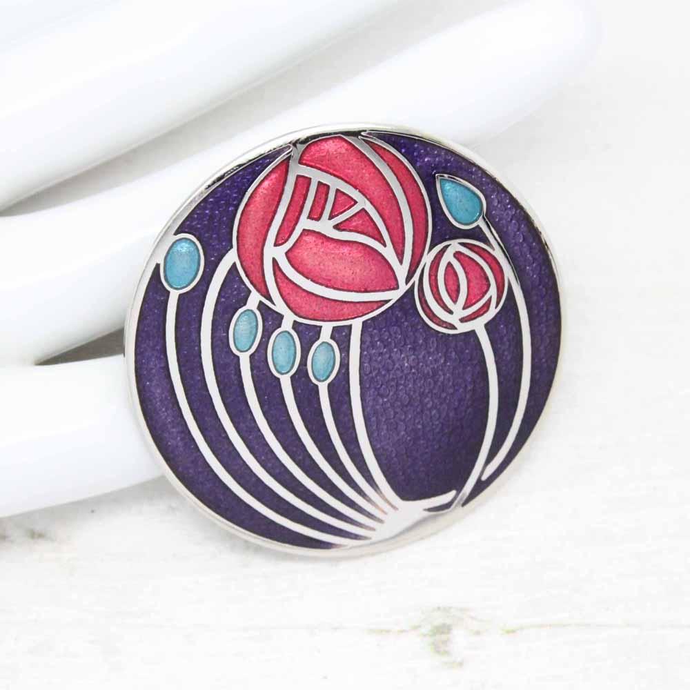 Sea Gems Mackintosh Roses and Buds Large Cloisonne Enamel Brooch