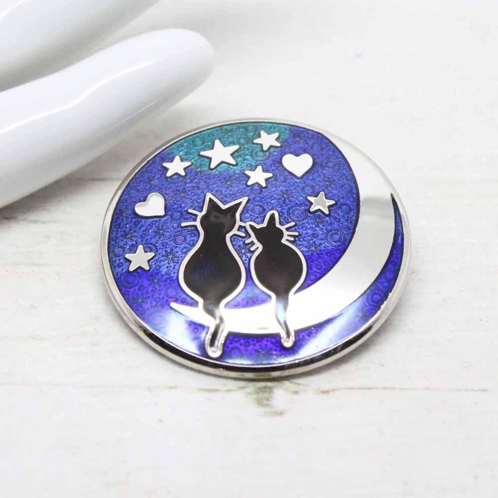Black Cats on the Moon Brooch by Sea Gems