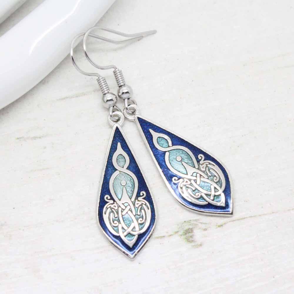 Sea Gems Teardrop Celtic Knotwork Bird Earrings
