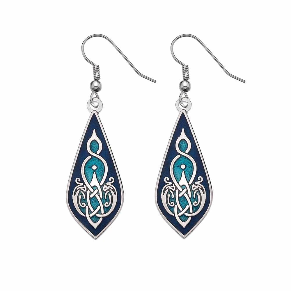 Sea Gems Teardrop Celtic Knotwork Bird Earrings