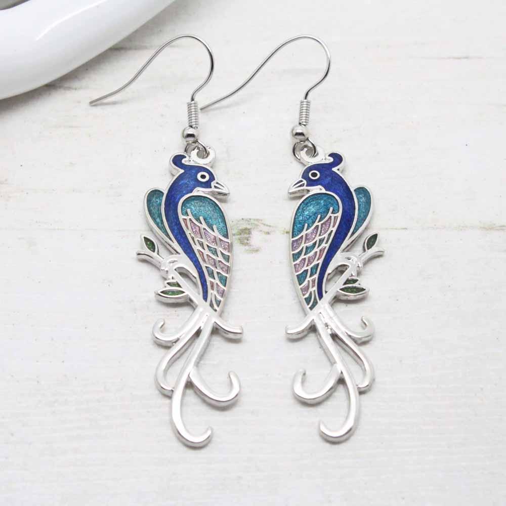 Sea Gems Blue Cloisonne Enamel Bird of Paradise Earrings