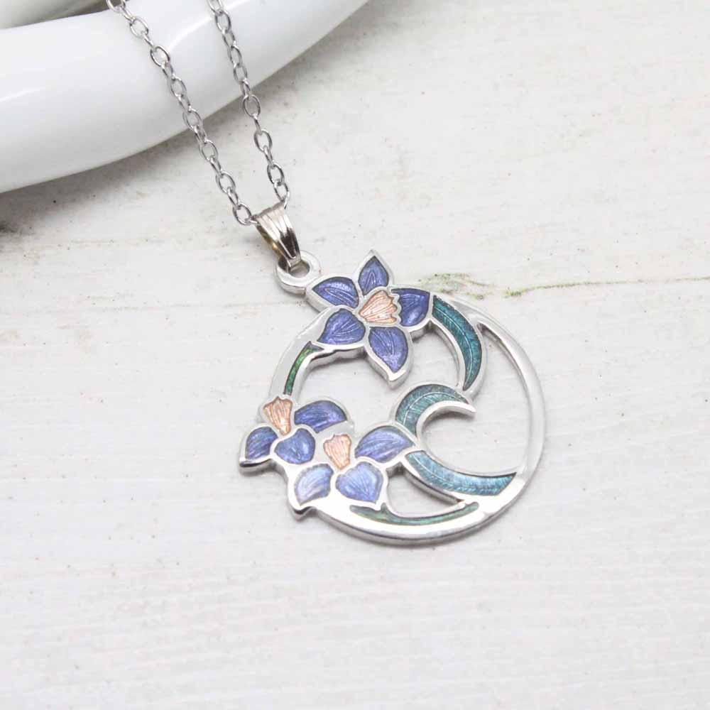 Celtic Sea Gems Cloisonne Enamel Flowers & Leaves Necklace