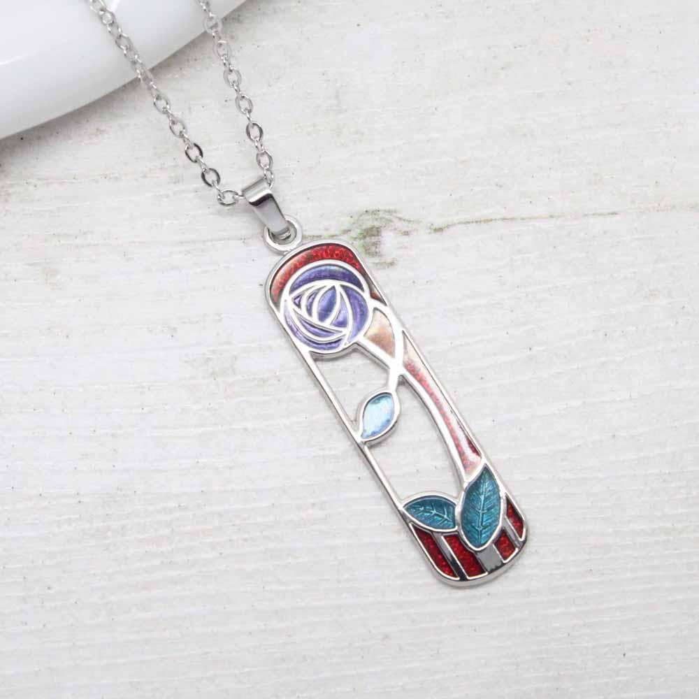 Sea Gems Mackintosh Rose and Leaf Enamel Necklace