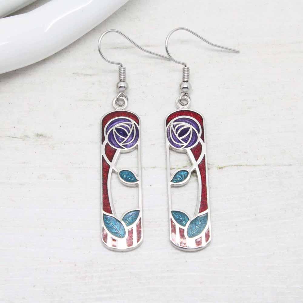 Sea Gems Mackintosh Rose and Leaf Enamel Earrings