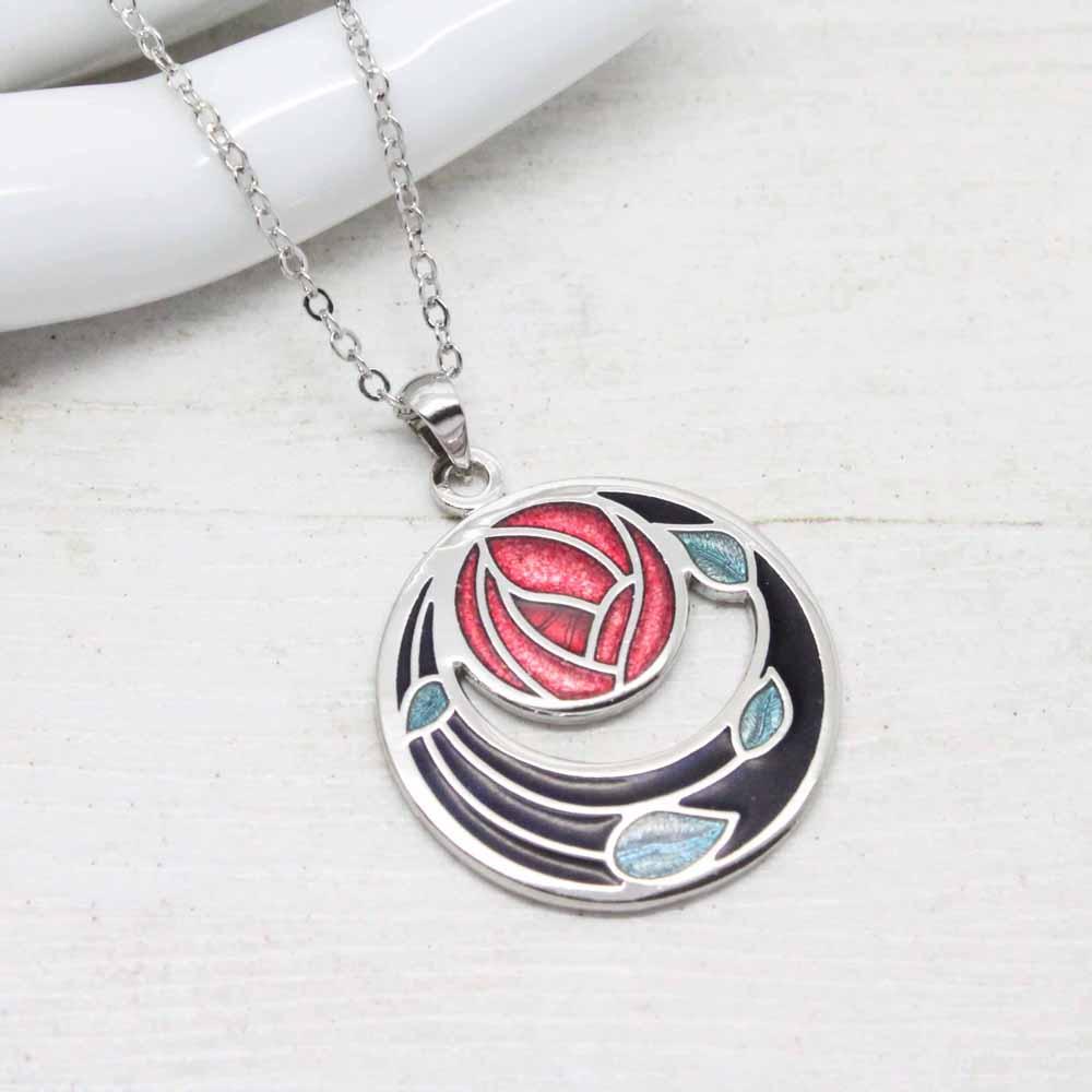 Sea Gems Mackintosh Rose Garden Cloisonne Enamel Necklace