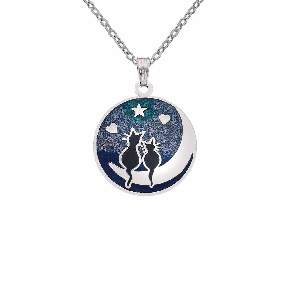 Black Cats on the Moon Necklace by Sea Gems