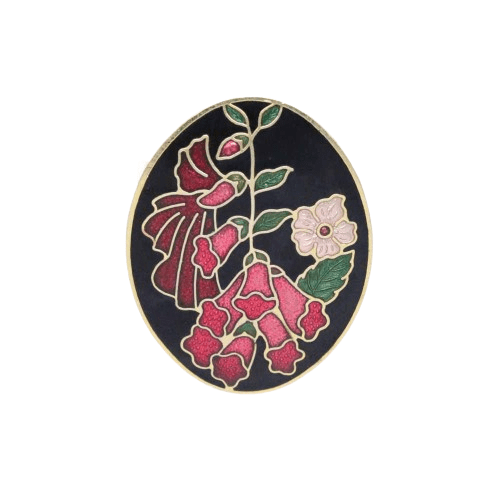 Vintage Signed Sea Gems Cloisonne Enamel Foxglove Flower Brooch