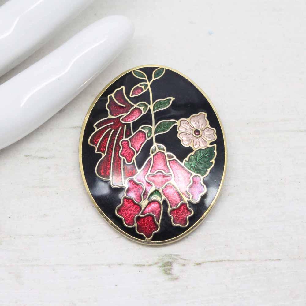 Vintage Signed Sea Gems Cloisonne Enamel Foxglove Flower Brooch