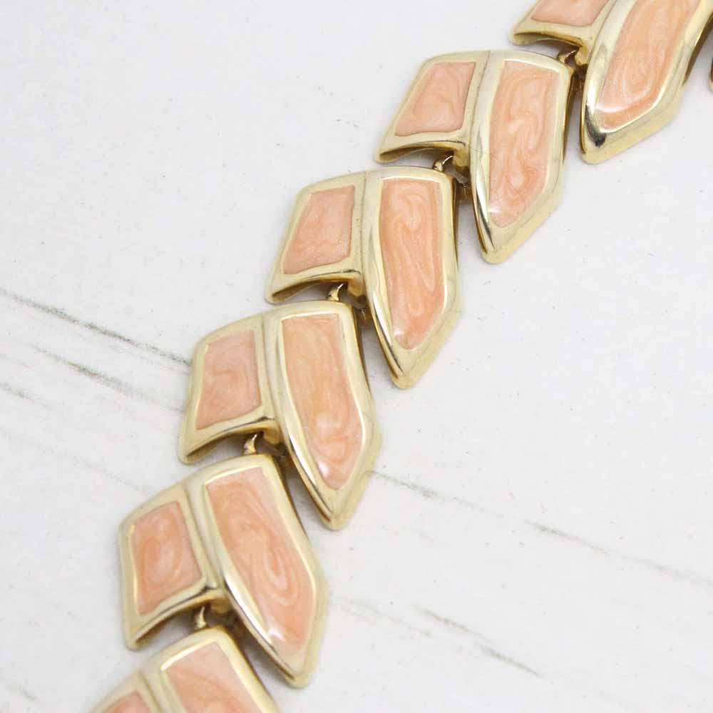 Vintage 1980s Peach Enamel Chevron Link Necklace
