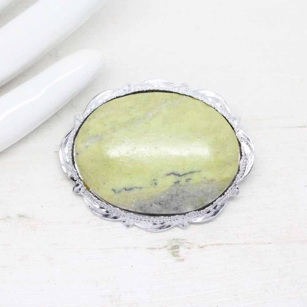 Vintage Mizpah Celtic Green Serpentine Oval Brooch