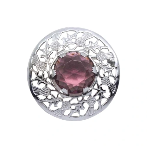 Vintage Mizpah Thistle Plaid Purple Stone Brooch