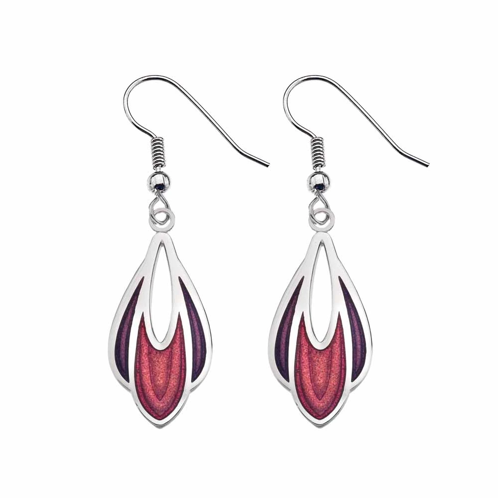 Sea Gems Mackintosh Tulip Rose Enamel Earrings - Red Drops