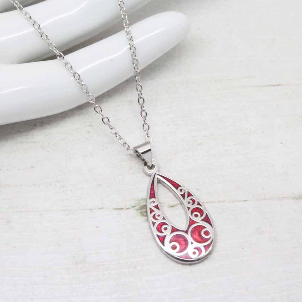 Sea Gems Circle Teardrop Cloisonne Enamel Necklace - Red