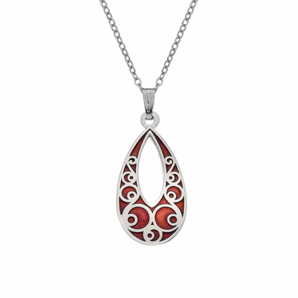 Sea Gems Circle Teardrop Cloisonne Enamel Necklace - Red
