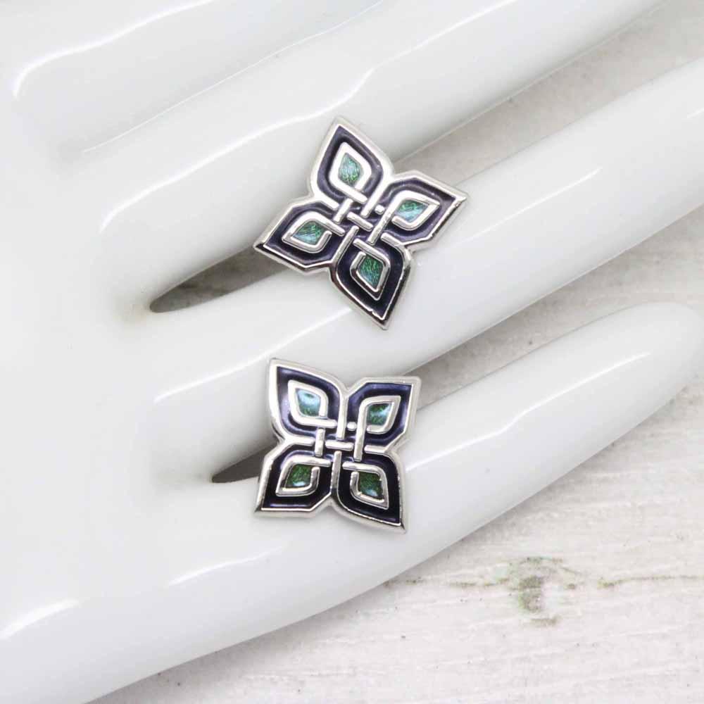 Sea Gems Green & Black Celtic Criss Cross Knot Stud Earrings
