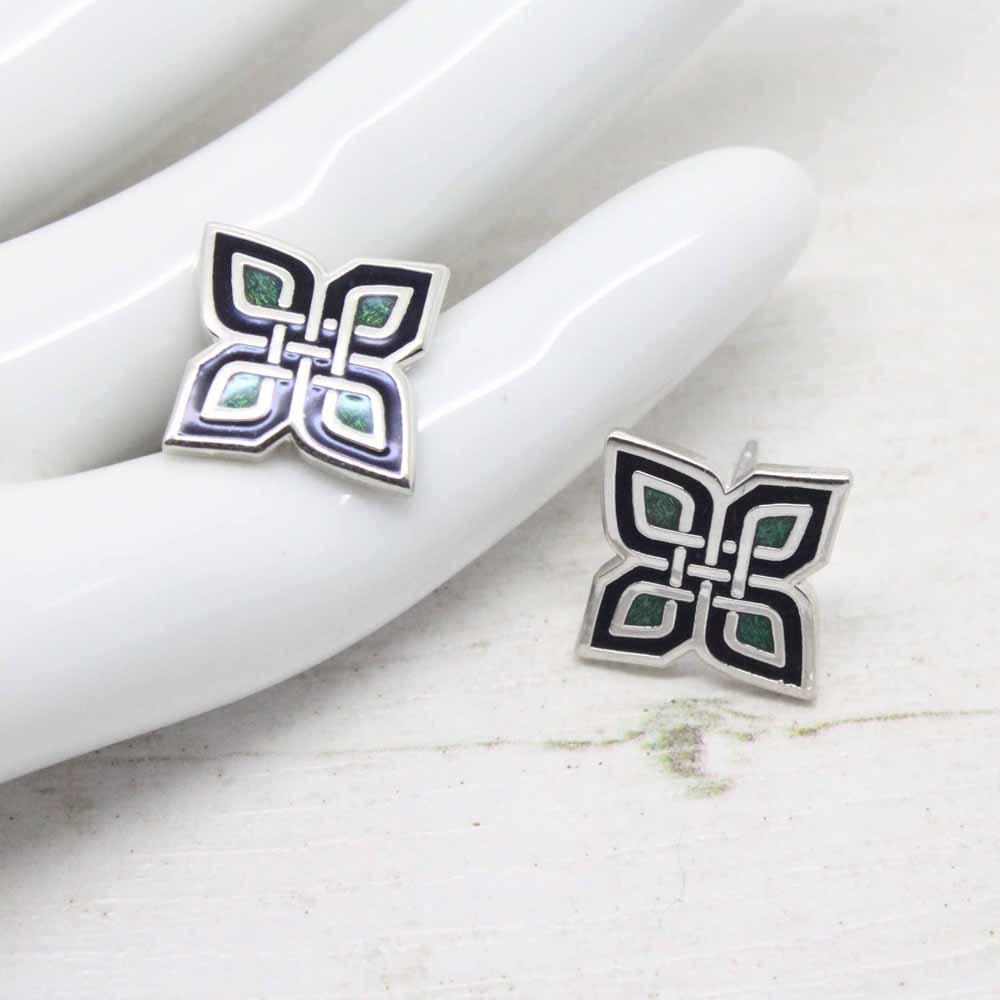 Sea Gems Green & Black Celtic Criss Cross Knot Stud Earrings