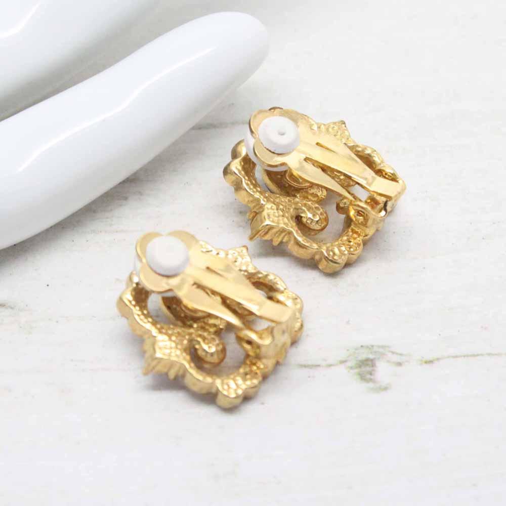 Vintage Past Times Faux Lapis & Crystal Clip On Earrings