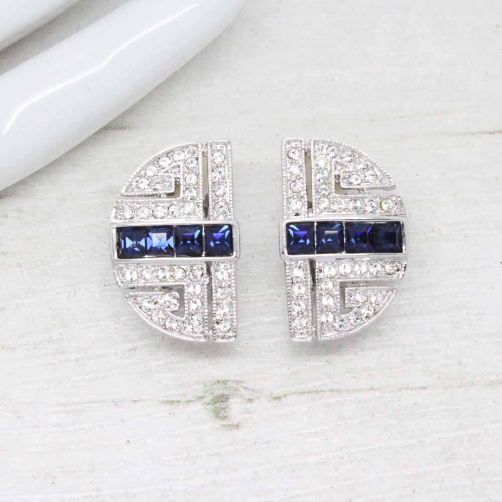 Camrose and Kross Jacqueline Kennedy Art Deco Inspired Crystal Clip On Earrings