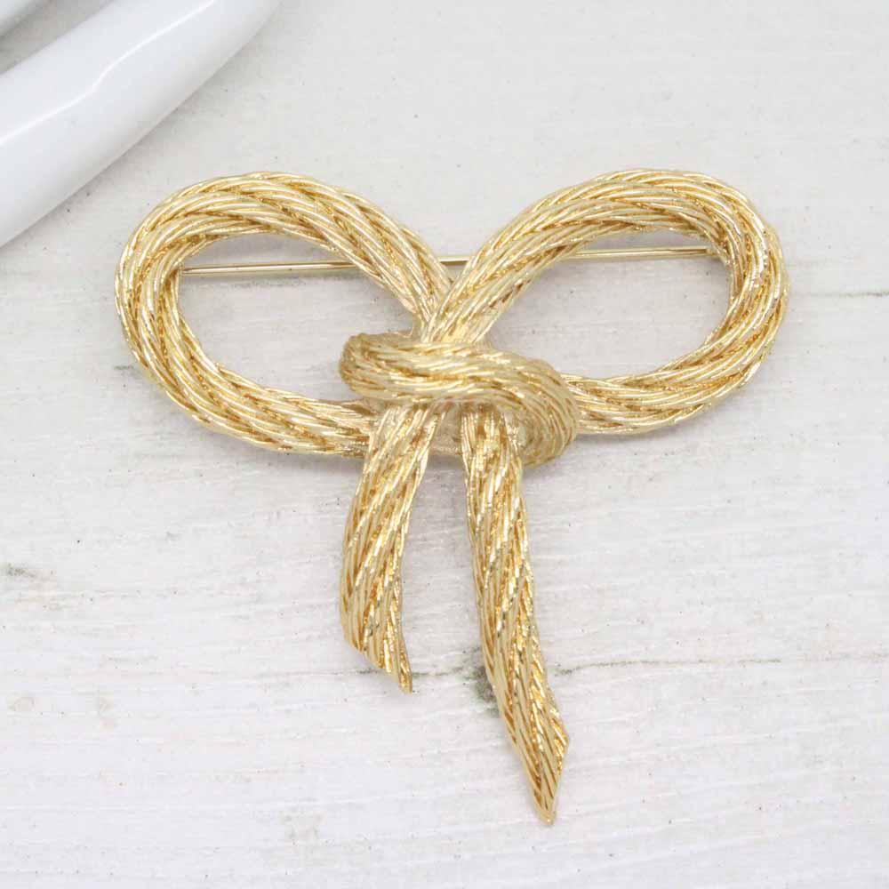 Vintage Christian Dior Yellow Gold Plated Bow Brooch