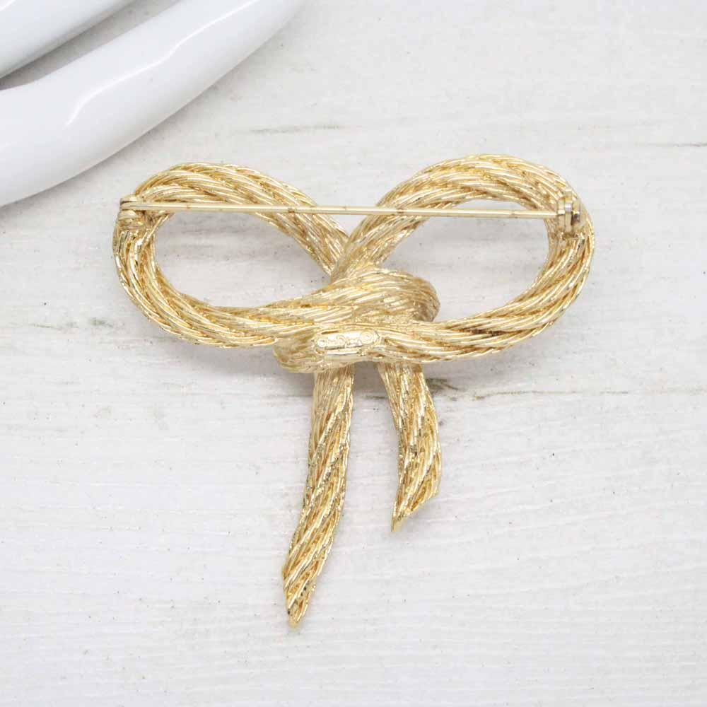 Vintage Christian Dior Yellow Gold Plated Bow Brooch