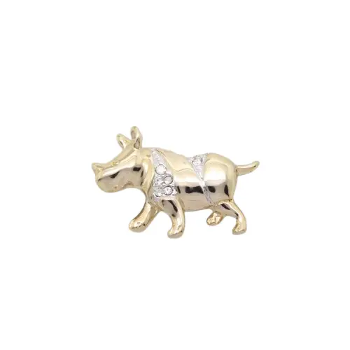 Vintage ‘Cabouchon’ Gold Plated Rhino Clutch Pin Brooch