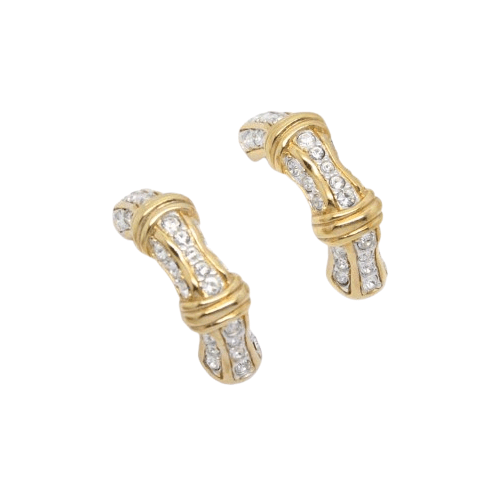 Vintage Swarovski Crystal Gold Bar Hoop Earrings