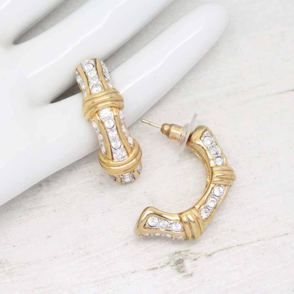 Vintage Swarovski Crystal Gold Bar Hoop Earrings