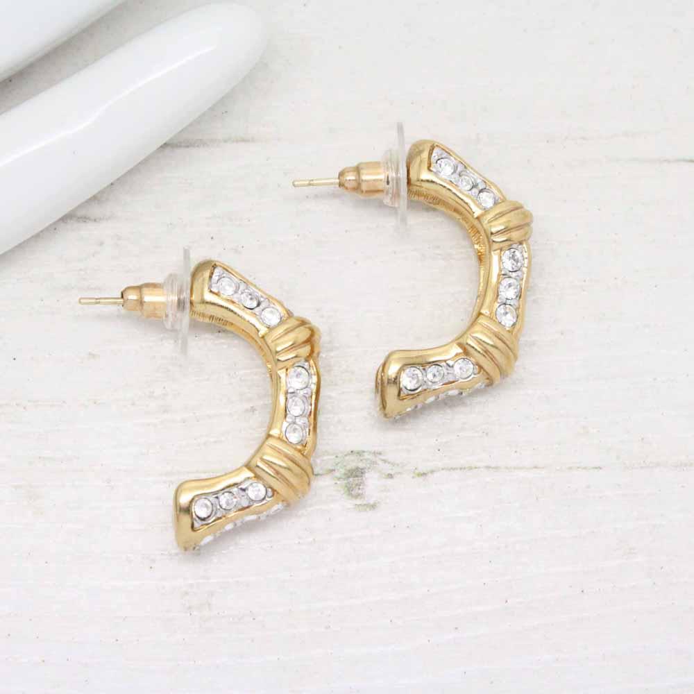 Vintage Swarovski Crystal Gold Bar Hoop Earrings