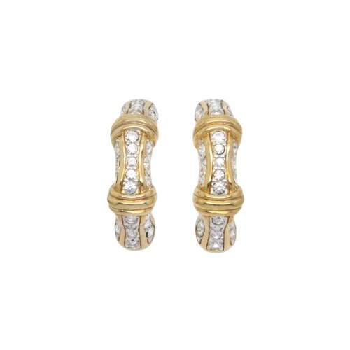 Vintage Swarovski Crystal Gold Bar Hoop Earrings