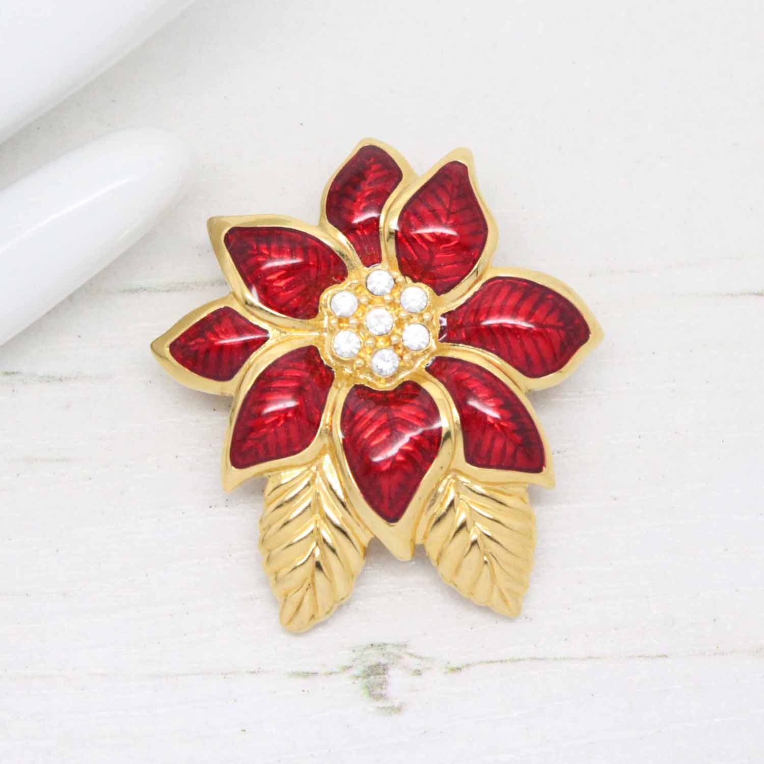 Vintage Monet Red Gloss Enamel Flower Brooch
