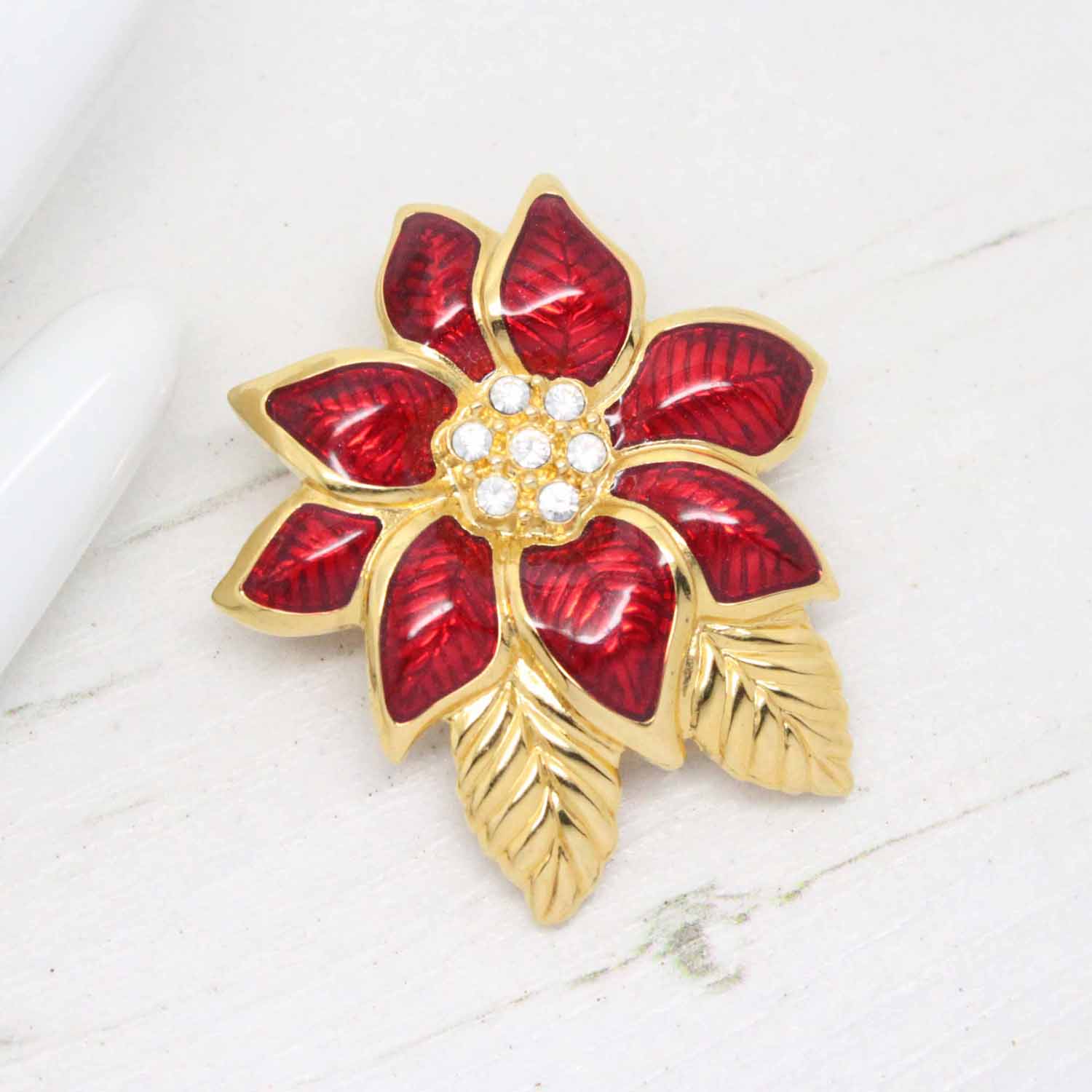 Vintage Monet Red Gloss Enamel Flower Brooch