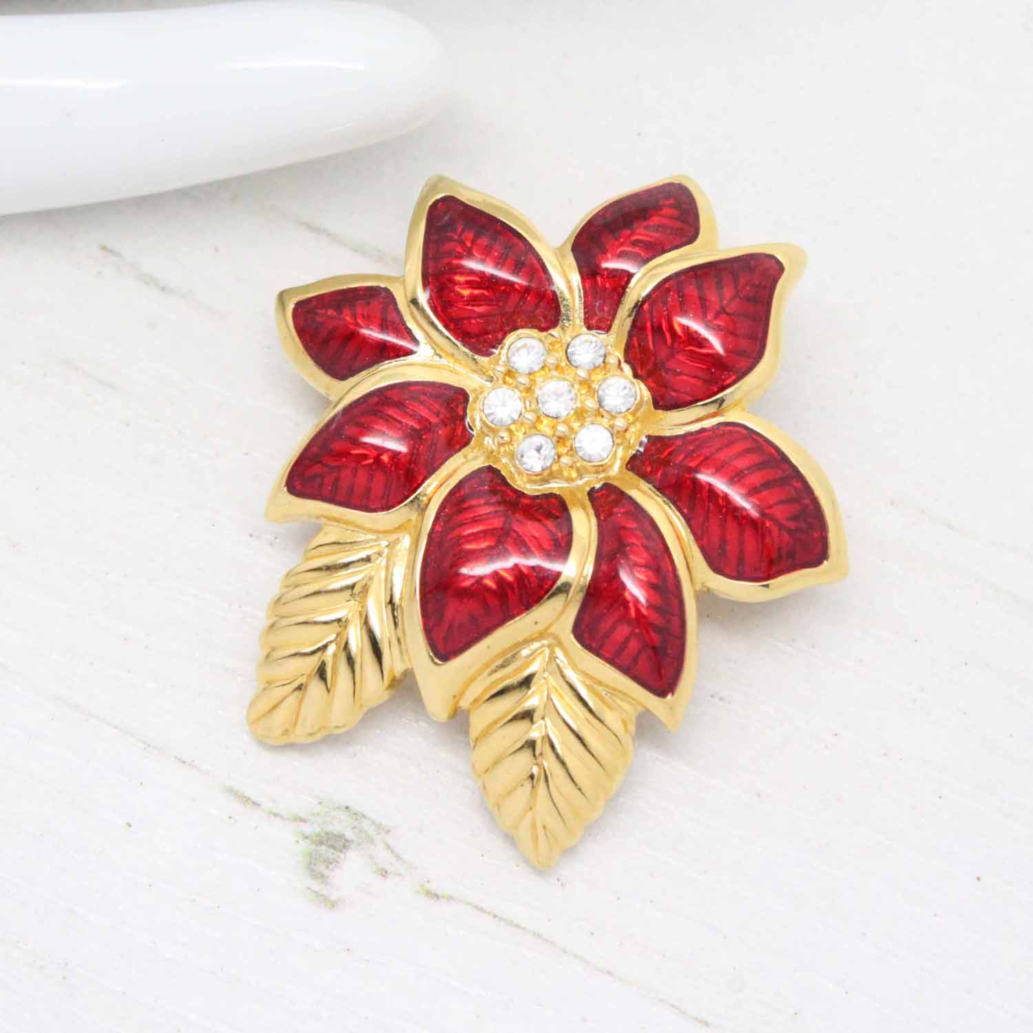 Vintage Monet Red Gloss Enamel Flower Brooch