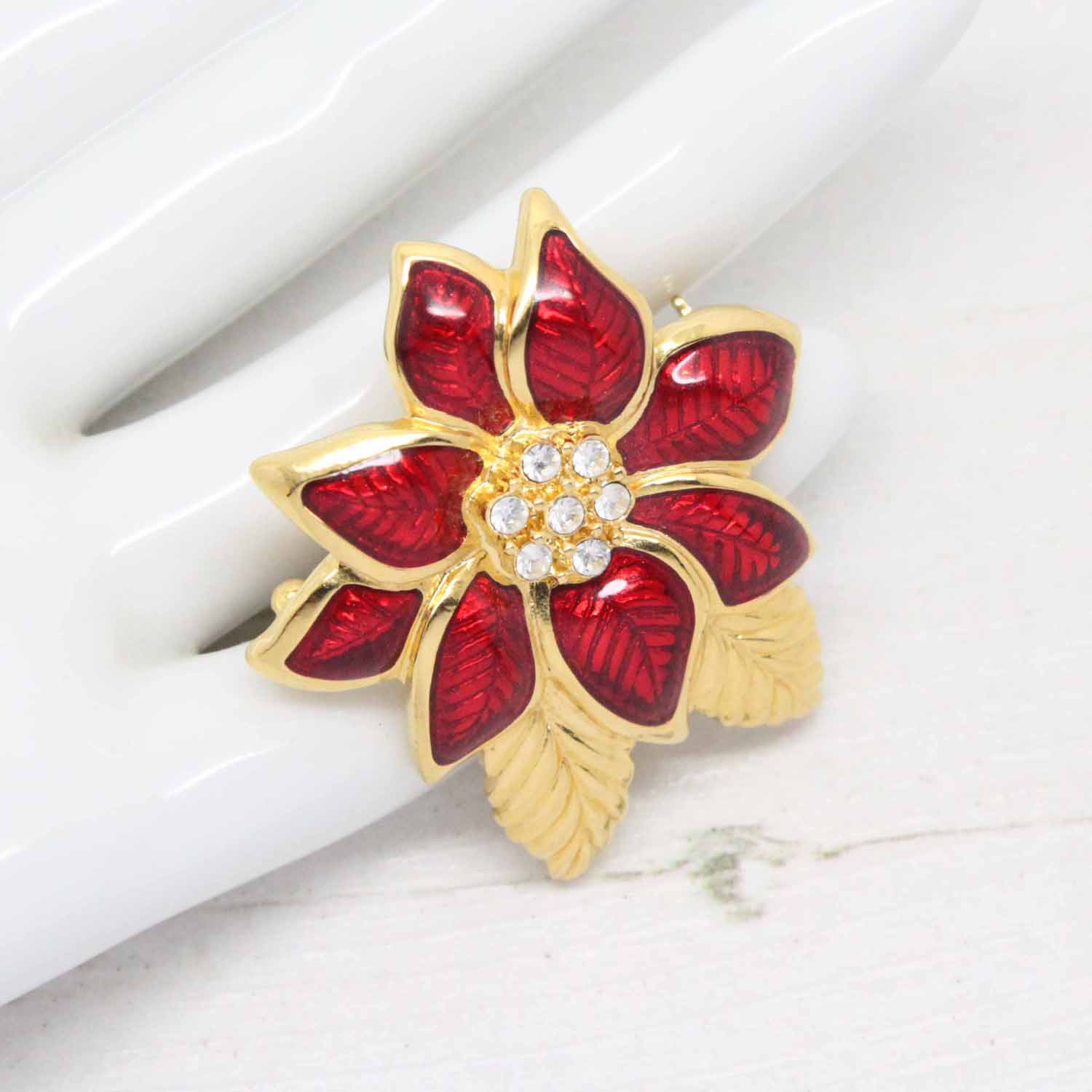 Vintage Monet Red Gloss Enamel Flower Brooch