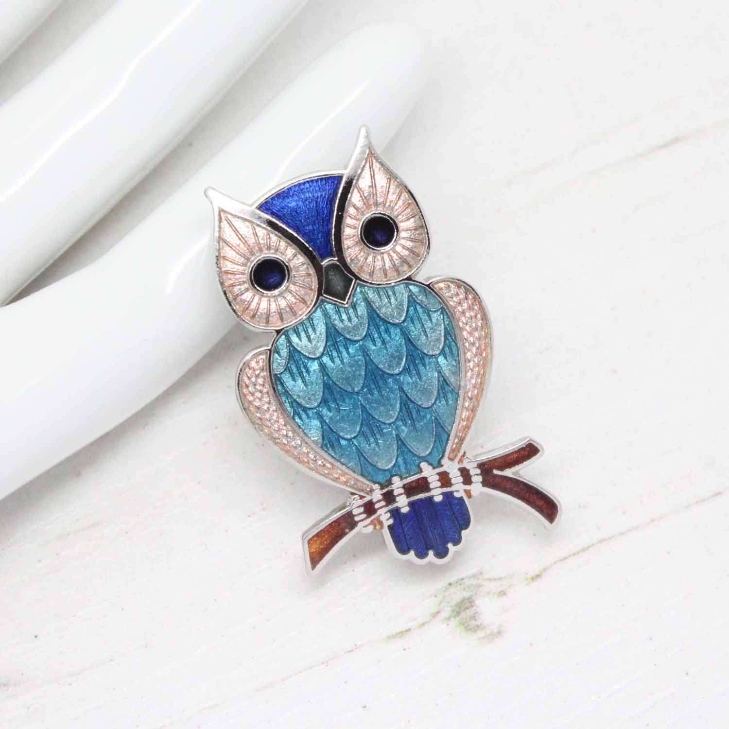 Sea Gems Cloisonne Enamel Wise Old Owl Brooch