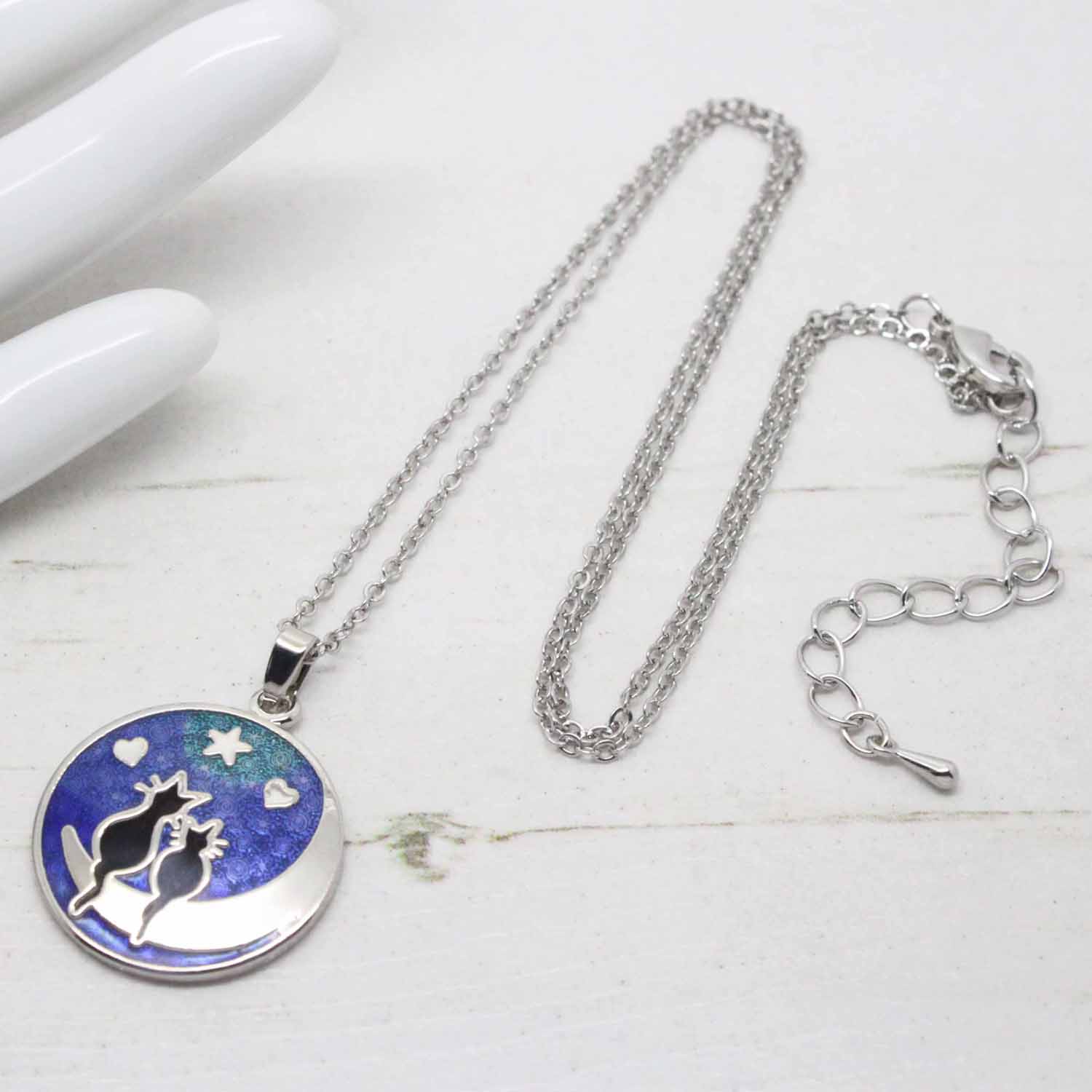 Black Cats on the Moon Necklace by Sea Gems