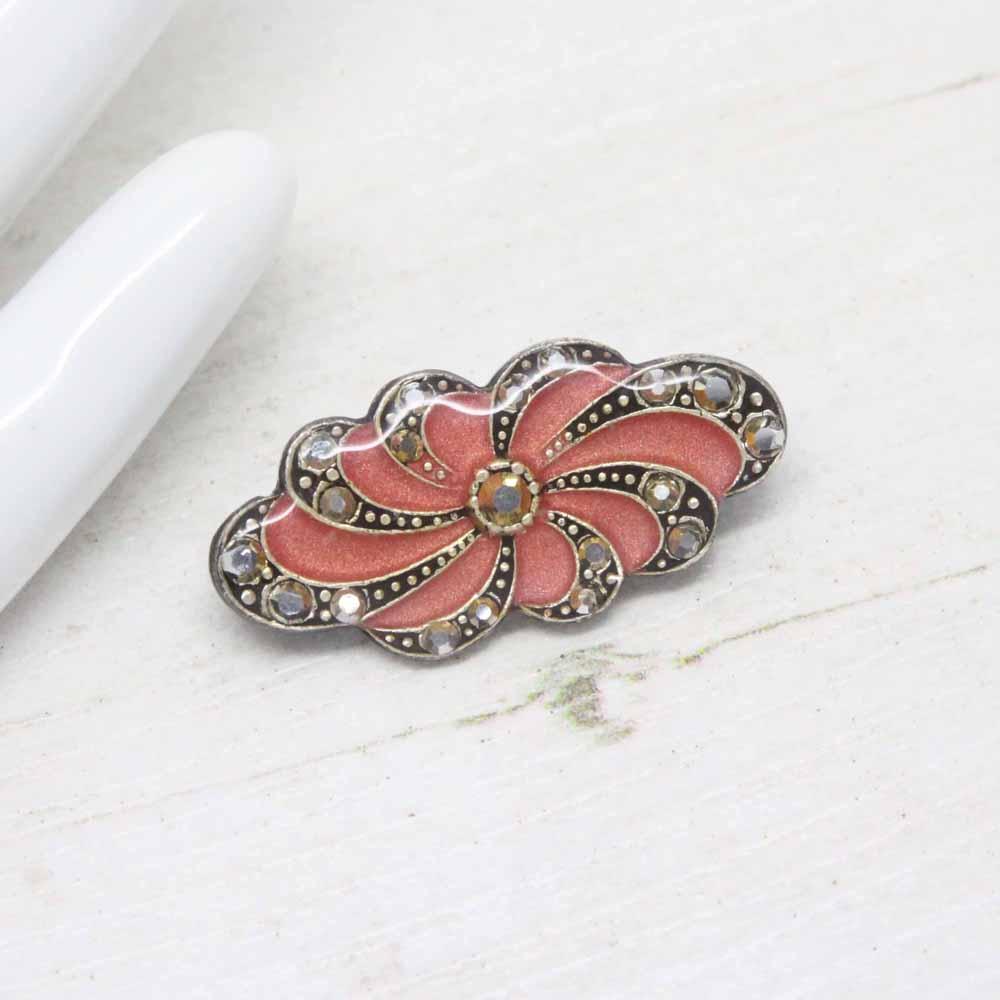 Vintage Catherine Popesco France Pink Enamel and Crystal Brooch