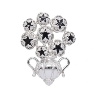 Vintage Burberry Black Enamel & Swarovski Crystal Silver Plated Brooch