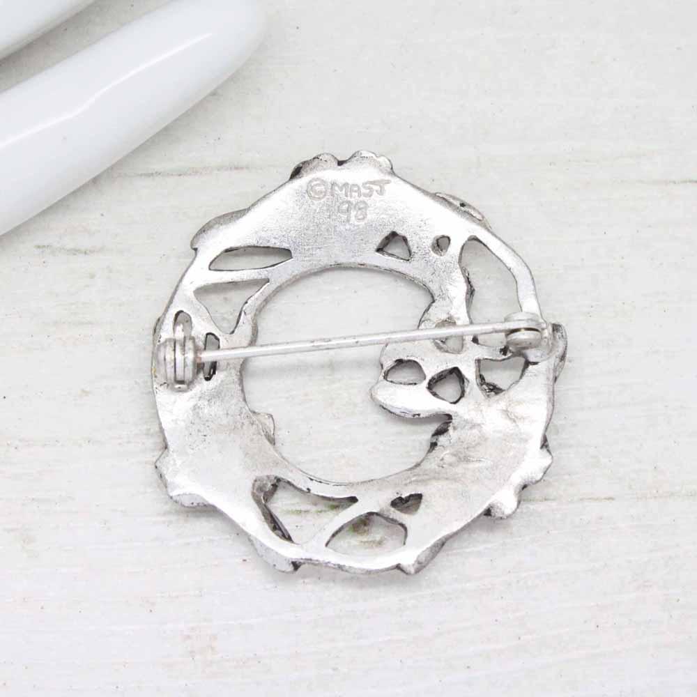 Vintage Silver Scenes MASJ Rose Garland Wreath Pewter Brooch