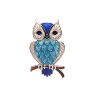 Sea Gems Cloisonne Enamel Wise Old Owl Brooch