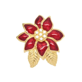 Vintage Monet Red Gloss Enamel Flower Brooch