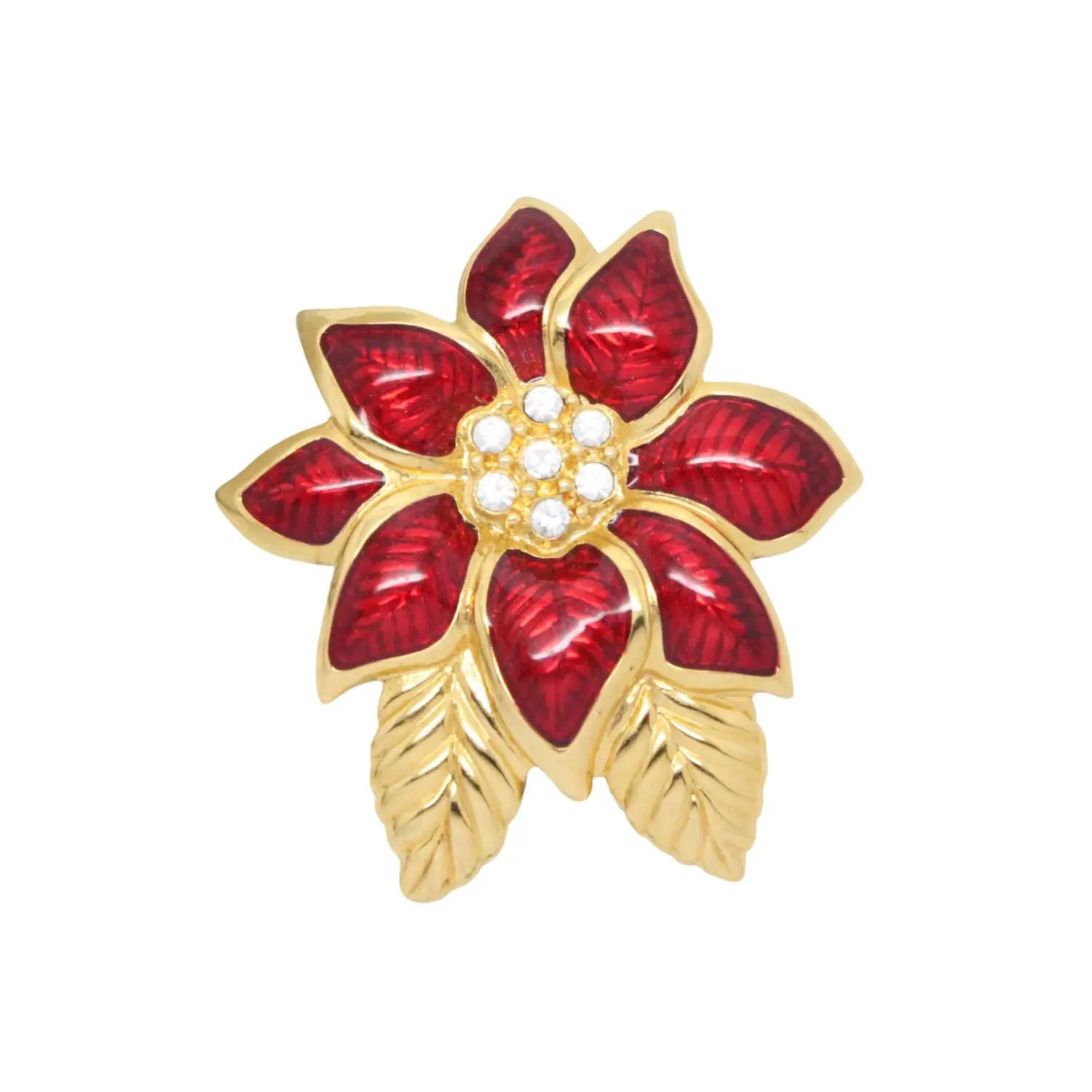 Vintage Monet Red Gloss Enamel Flower Brooch