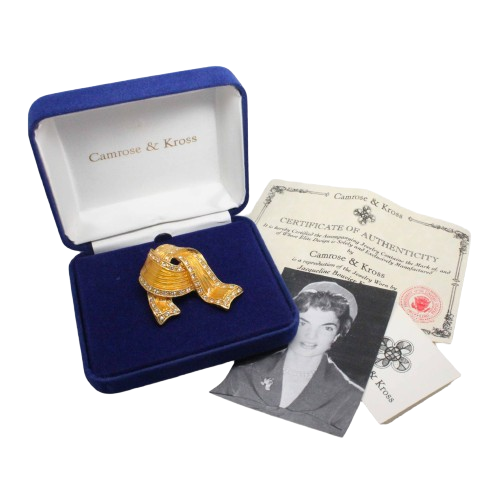 Camrose and Kross Jacqueline Kennedy Enamel & Crystal Ribbon Brooch